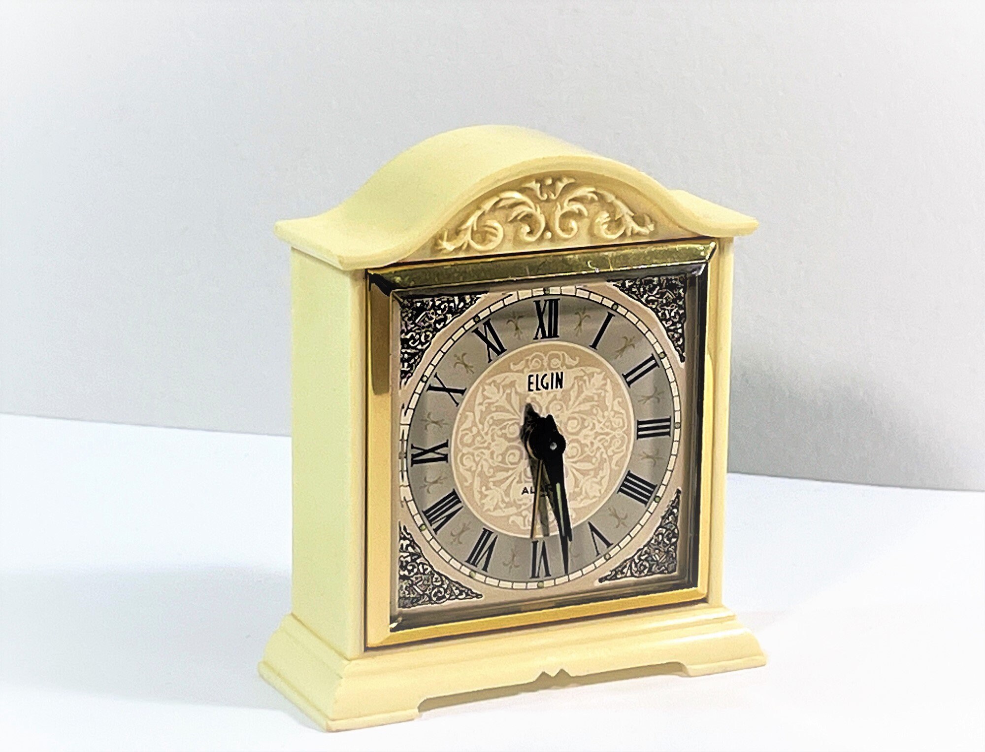 Vintage Mini Elgin Mechanical Alarm Clock Serviced. Embossed