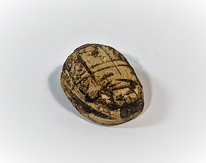 Vintage Ancient Egyptian Limestone Scarab Amulet, From Saqqara Area of The MEMPHIS NECROPOLIS, Egypt, 24 mm