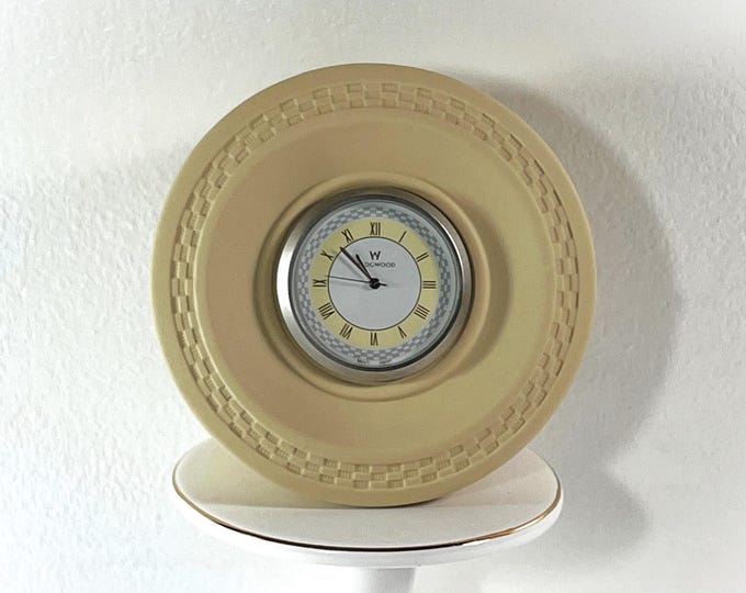 VTG Rare Wedgwood™ England Mantel Clock. Bisque Porcelain, Imposed Patterns, Artistic 2" Dial, Signed. 4.5" Rd, Serviced. Free US Shipping