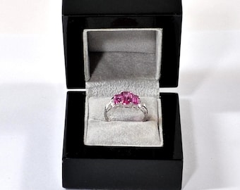 10K Solid White Gold Pink Tourmaline & Diamond Accents Ring, 3 Emerald Cut Tourmaline T.W 2.60 Carats. Size 7 (US). Free US Shipping.