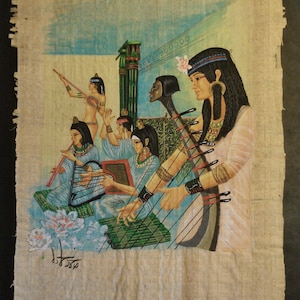 Vintage Egyptian Papyrus Painting: Women&#39;s Daily Life, Gouache Art (15.5 X 11 inch)
