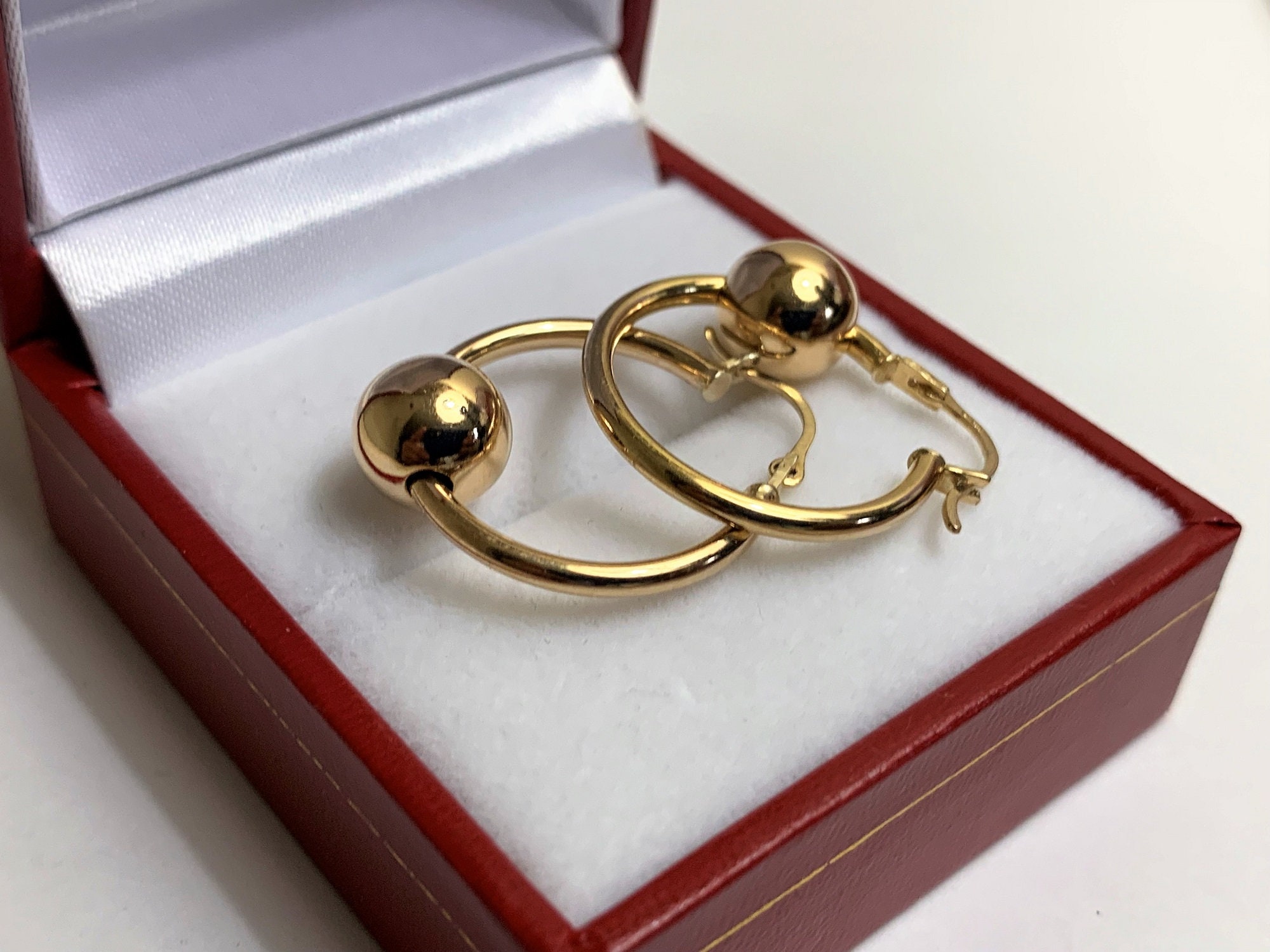 14K Yellow Gold Hoops with 8mm Gold Bead, 20mm Diameter, 2mm Gauge, 1. ...