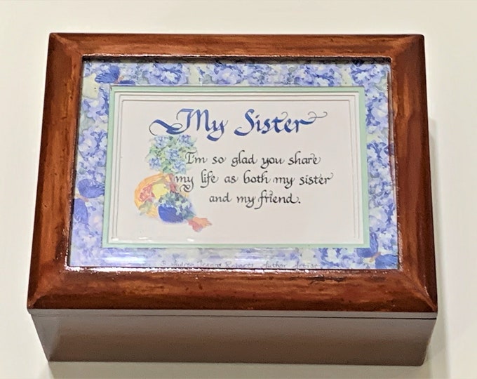 Sankyo Music Jewelry Trinket Box, Plays ' That's What Friends Are For", Titled "My Sister",  Plays Smoothly, 5.5 W. 4.5" L. Free US Shipping