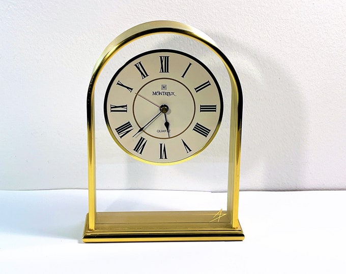 Vintage Montreux™ Brass Dome Mantle Clock, Large Floating Dial, Precision Quartz, Works Nicely, 7.5" T. 5.5" W. Restored, Free US Shipping.