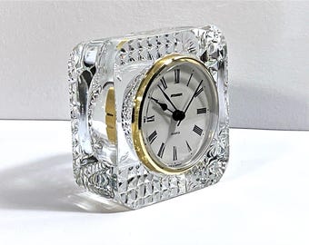 Vintage Staiger® Germany – France Fine Crystal Clock, Diamond Facets, Cushion Shape 4” Sq, 3” Dial, Mint, Very Sharp Clock. Free US Shipping