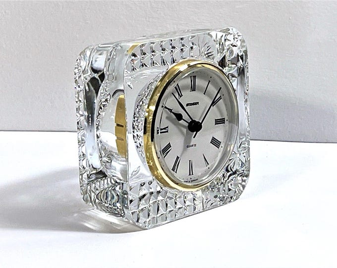 Vintage Staiger® Germany – France Fine Crystal Clock, Diamond Facets, Cushion Shape 4” Sq, 3” Dial, Mint, Very Sharp Clock. Free US Shipping