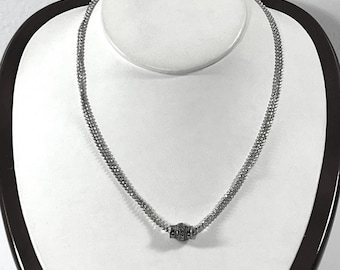 Vintage Judith Jack™ Sterling Silver & Marcasite Triple Strand Necklace, Ornate Slide. 16" L. 9.80 Grams. Refinished. Free US Shipping.