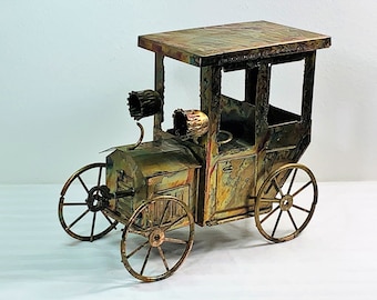Tiajuana Taxi, Vintage 1960's Bronze Art Music Box, Hand Crafted Masterpiece, Sankyo Music, Hong Kong Made, 8.5" L. 7" T. Free US Shipping.
