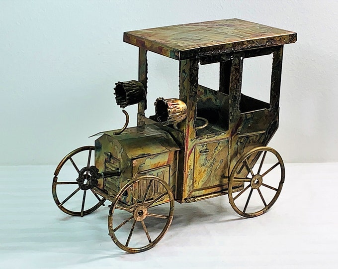 Tiajuana Taxi, Vintage 1960's Bronze Art Music Box, Hand Crafted Masterpiece, Sankyo Music, Hong Kong Made, 8.5" L. 7" T. Free US Shipping.