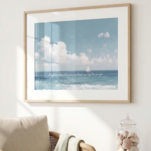 Psalm 93:4 Ocean Bible Verse Art Print – Sailboat Seascape Christian Art | “Mightier Than the Waves” Scripture | Museum-Quality Matte Print