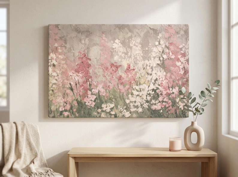 Wildflower Pink Canvas Wall Art - Blush Pink Floral Print - Romantic ...