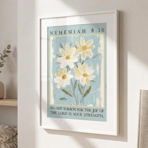 Nehemiah 8:10 Bible Verse Wall Art, Joy of the Lord Scripture Print, Christian Verse Digital Download, Pastel Faith Quote Decor, Cottagecore