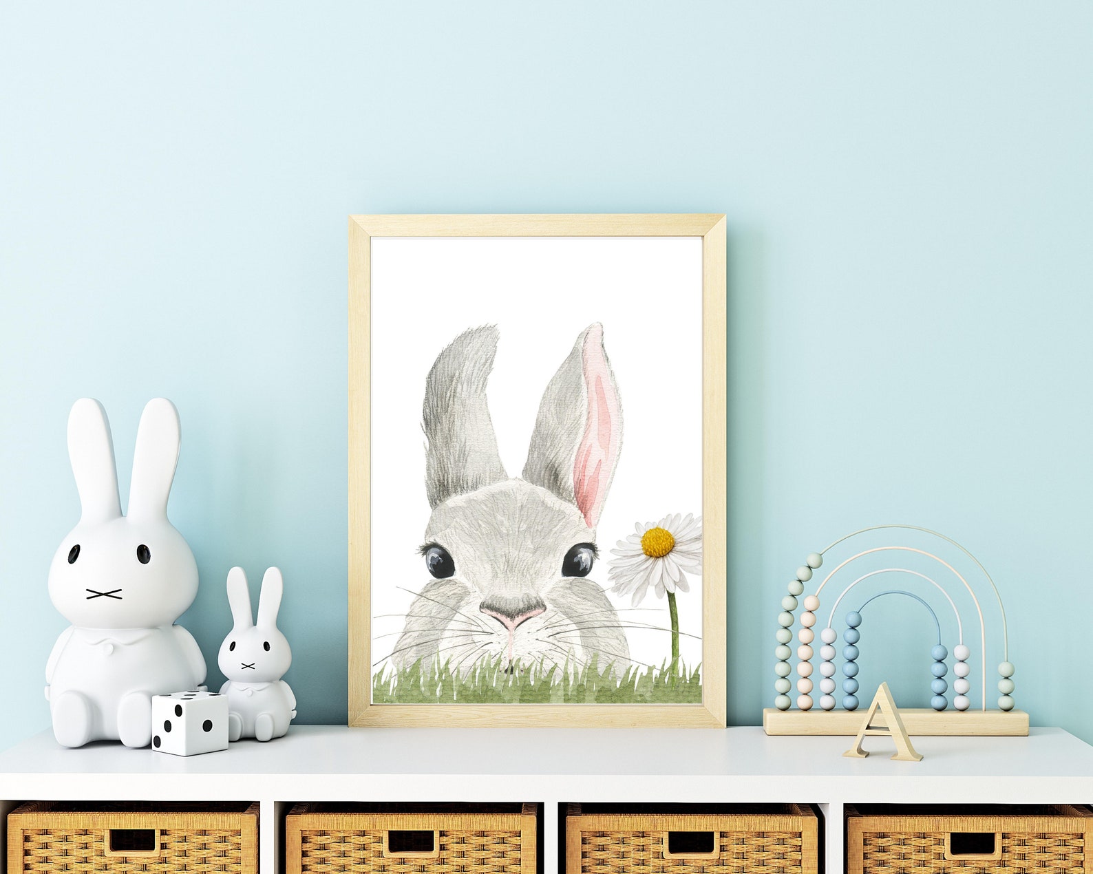 Bunny Rabbit Nursery Wall Decor Printable Art Set of 2 Bunny Prints