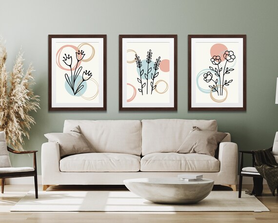 Floral Line Drawing Minimalist Art Set of 3 Prints DIGITAL | Etsy