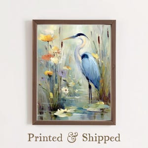 Great Blue Heron Wall Art Print – Vintage Water Bird Painting Print on Museum Quality Matte Paper, Nature Decor, Soft Botanical Wildlife Art
