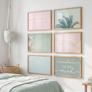 Set van 6 pastelkleurige strandprints - tienermeisjeskamerinrichting (digitale prints) - motiverende quote esthetiek download voor Tween Bedroom Coastal Vibes