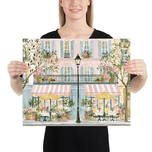 Paris Cafe Wall Art Print ~ Romantic French Flower Market Poster | Cottagecore Parisian Decor for Feminine Bedroom & Shabby Chic Home 16″×20″