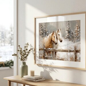 Horses In Snow Poster, Winter Horse Print, Horse Wall Art, Snowy Landscape Art, Housewarming Decor, Host Gift, Winter Animal Landscape Art image 4