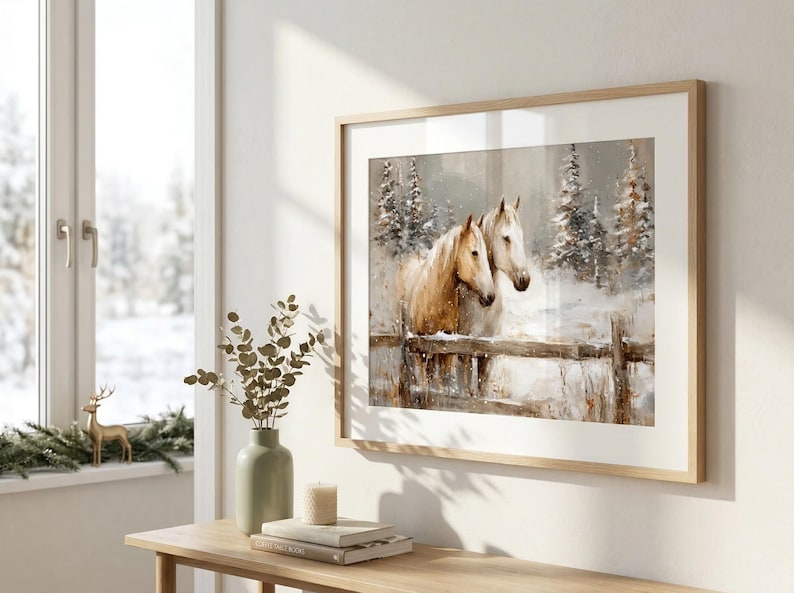 Horses In Snow Poster, Winter Horse Print, Horse Wall Art, Snowy Landscape Art, Housewarming Decor, Host Gift, Winter Animal Landscape Art image 4