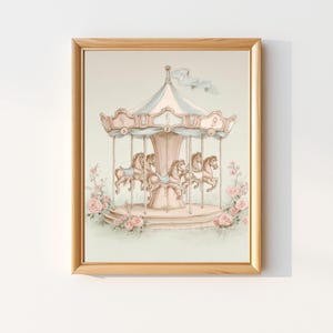 Vintage Carousel Horse Art Print: Pastel Nursery Decor, Storybook Baby Room Wall Art, (Digital Download)
