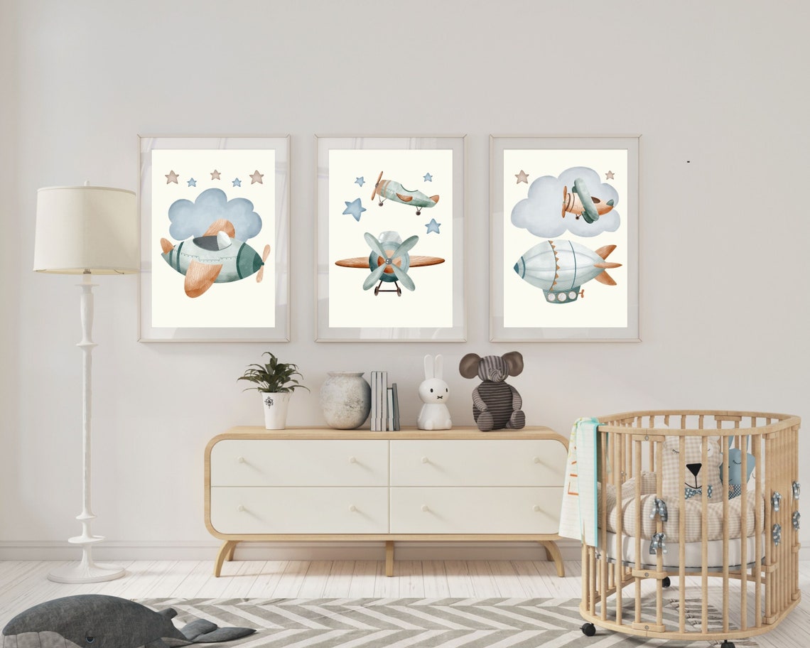 Airplane Nursery Wall Decor Aviation Boys Room Art Playroom Prints
