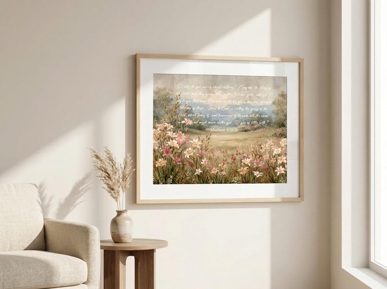 Matthew 6:28-30 Wall Art PHYSICAL Print, Bible Verse Floral Decor, Consider the Lilies Scripture, Christian Faith Gift, Museum Quality Paper image 5