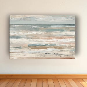 Canvas Coastal Abstract Wall Art, Textured Look Beach Painting Print, Modern Ocean Artwork for Living Room , Neutral Seascape Wall Decor