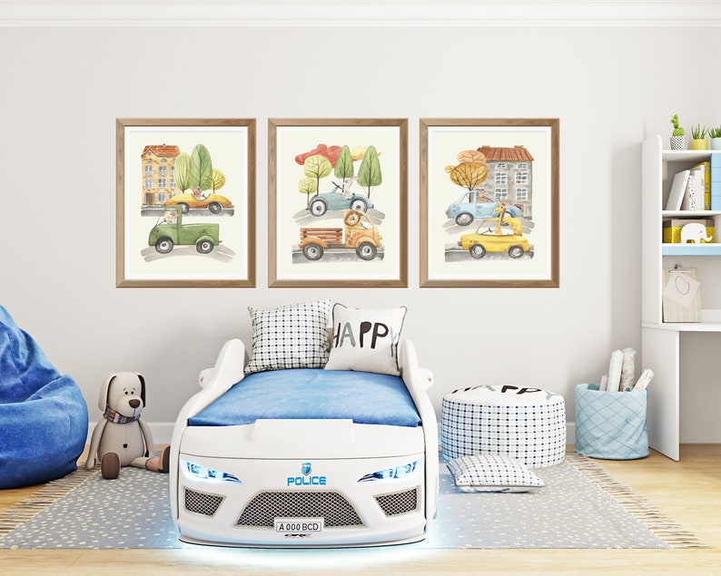 Car Nursery Decor Art Prints Animals Driving Trucks and Cars - Etsy