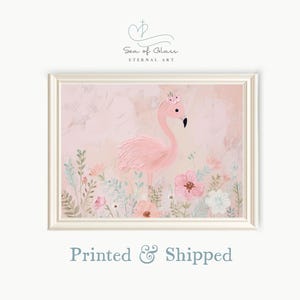 Pink Floral Flamingo Print: Whimsical Nursery Wall Art