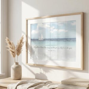 Psalm 93:4 Beach House Bible Verse Wall Art Decor | DIGITAL PRINT | Sailboat Art Prints | Watercolor Ocean Art | Christian Scripture Sign