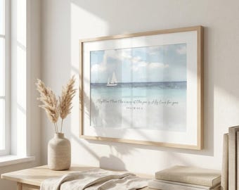 Psalm 93:4 Beach House Bible Verse Wall Art Decor | DIGITAL PRINT | Sailboat Art Prints | Watercolor Ocean Art | Christian Scripture Sign