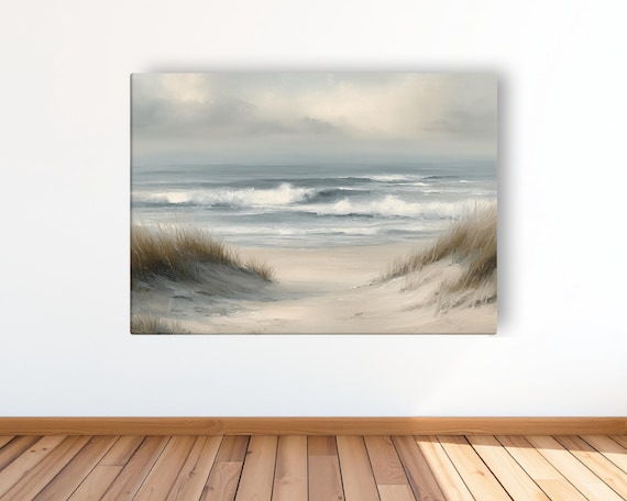 Vintage Coastal Beach Canvas Art, Serene Ocean Print, Sand Dune Artwork, Pastel Beach House Decor, Summer Beach House Print, Beach Canvas