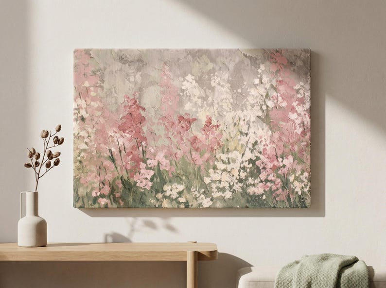 Wildflower Pink Canvas Wall Art - Blush Pink Floral Print - Romantic ...