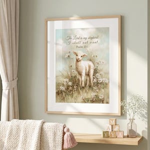 Bijbelvers lam kunst aan de muur - de heer is mijn herder Psalm 23:1 - kwekerij afdrukbare - doop schriftkunst - doop kunst babykamer