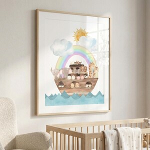 Noah's Ark Nursery Print: Rainbow Animals, Christian Baby Room (Digital Art)
