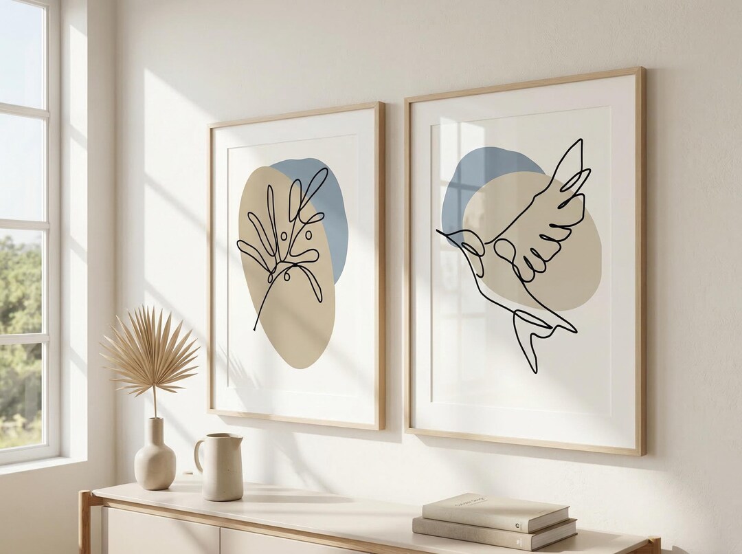 Continuous Line Drawing Minimalist Art Set of 2 Prints ~ Digital ...