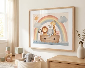Noah's Ark Nursery Print: Watercolor Animals, Christian Decor (Digital Download)