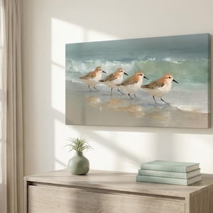 Sandpiper Beach Canvas Wall Art ~ Vintage Coastal Bird Print ~ Coastal Beach House Decor for Living Room ~ Nursery Bird Artwork Gift image 3