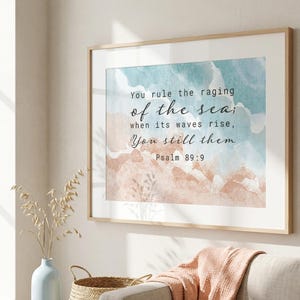 Christian Bible Verse Wall Art | Beach Coastal Theme Art | Scripture Art Psalm 89:9 | Sea Art Prints | Ocean Bible Verse (Digital Download)