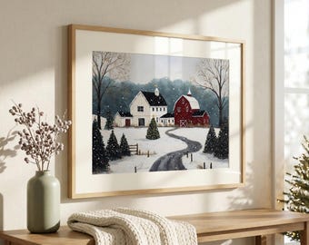 Folk Art Christmas Print, Farmhouse Christmas Wall Art, Holiday Decor, Christmas Gift, Hosting Decor, Gift For Host, Winter Style, Nature