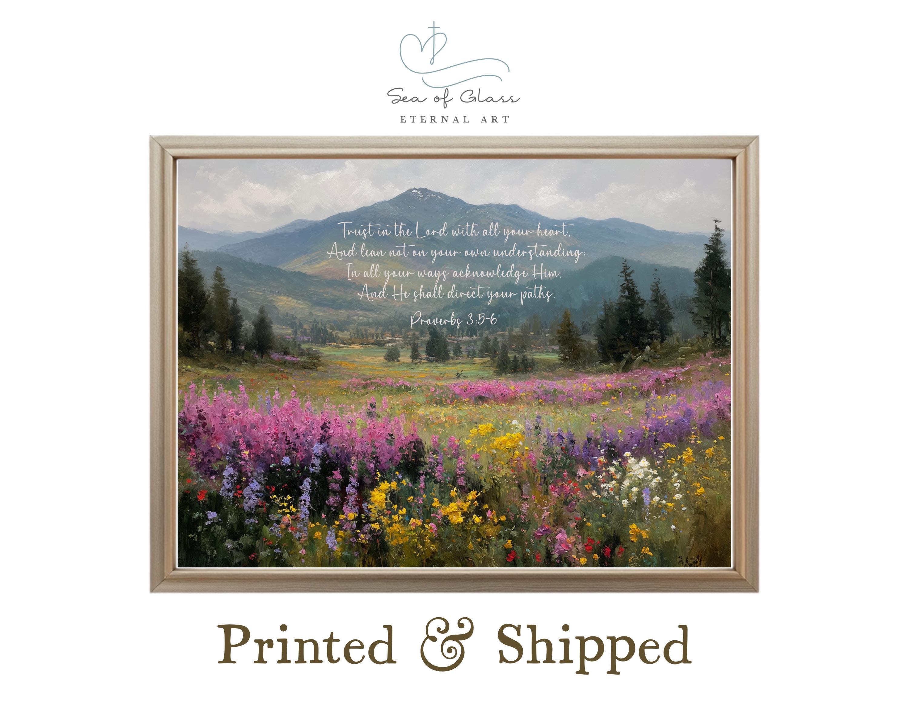 Proverbs 3:5-6 Scripture Wall Art Print | Christian Mountain Landscape ...