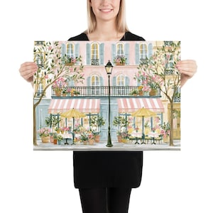 Paris Cafe Wall Art Print ~ Romantic French Flower Market Poster | Cottagecore Parisian Decor for Feminine Bedroom & Shabby Chic Home 18″×24″