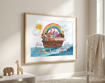 Noah's Ark Watercolor Nursery Print: Christian Kids Room Decor (Digital Download)