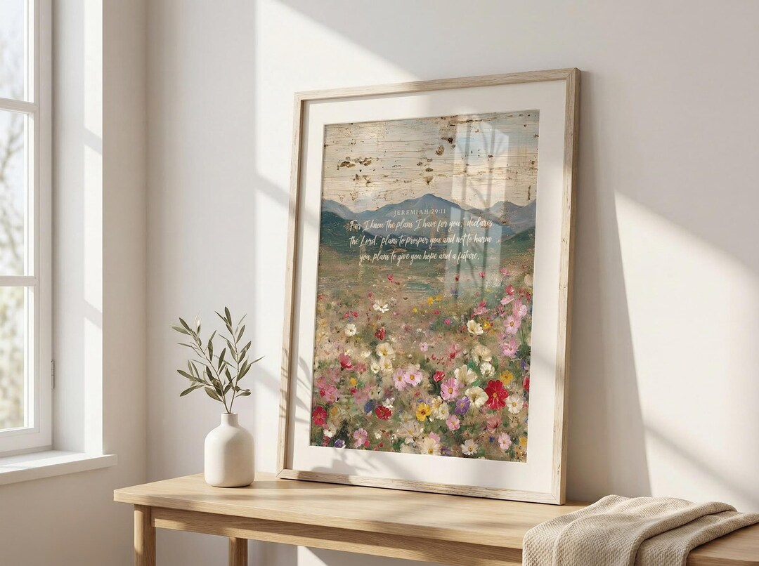 Jeremiah 29:11 Wall Art Print | Rustic Wildflower Bible Verse Decor ...