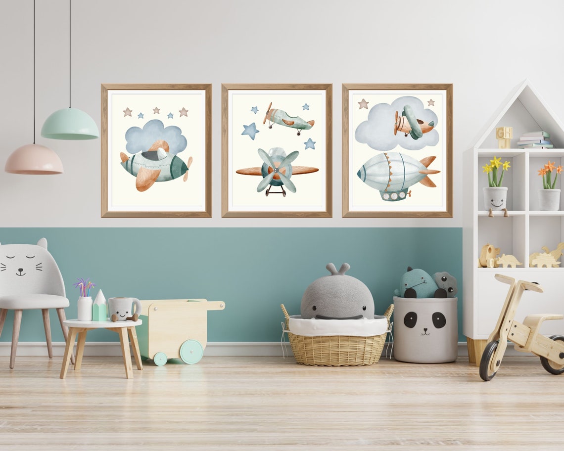 Airplane Nursery Wall Decor Aviation Boys Room Art Playroom Prints