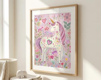 Pink Unicorn Art Print for Girls Nursery Room ~ Pastel Fantasy Decor ~ Magical Girls Bedroom Wall Art ~ Unicorn Illustration ~ Baby Shower