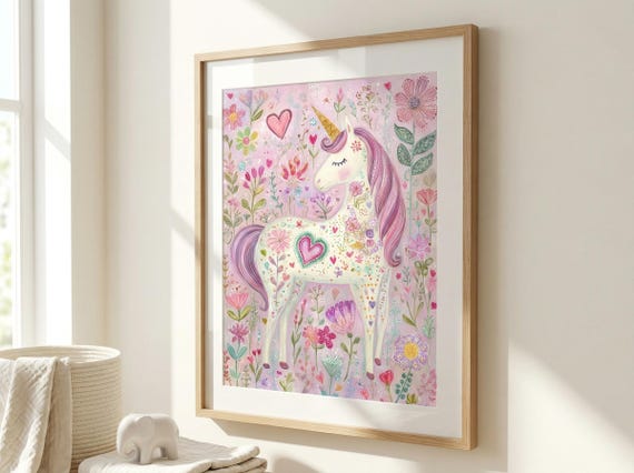 Pink Unicorn Art Print for Girls Nursery Room ~ Pastel Fantasy Decor ~ Magical Girls Bedroom Wall Art ~ Unicorn Illustration ~ Baby Shower