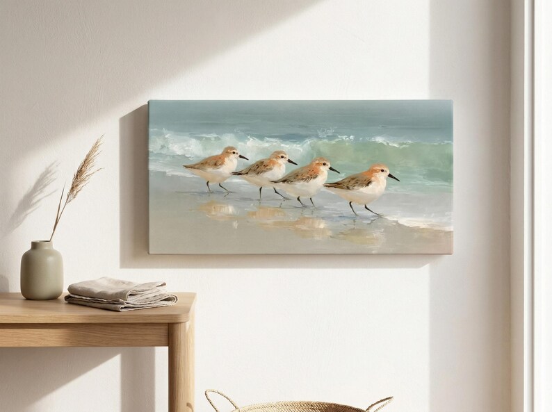 Sandpiper Beach Canvas Wall Art ~ Vintage Coastal Bird Print ~ Coastal Beach House Decor for Living Room ~ Nursery Bird Artwork Gift image 7