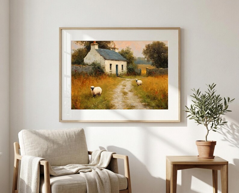 Rustic Irish Background Irish Cottage Art Print, Rustic Ireland Landscape With Sheep, Country ...
