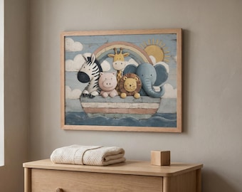 Noah's Ark Nursery Print: Watercolor Animals, Christian Decor (Digital Download)